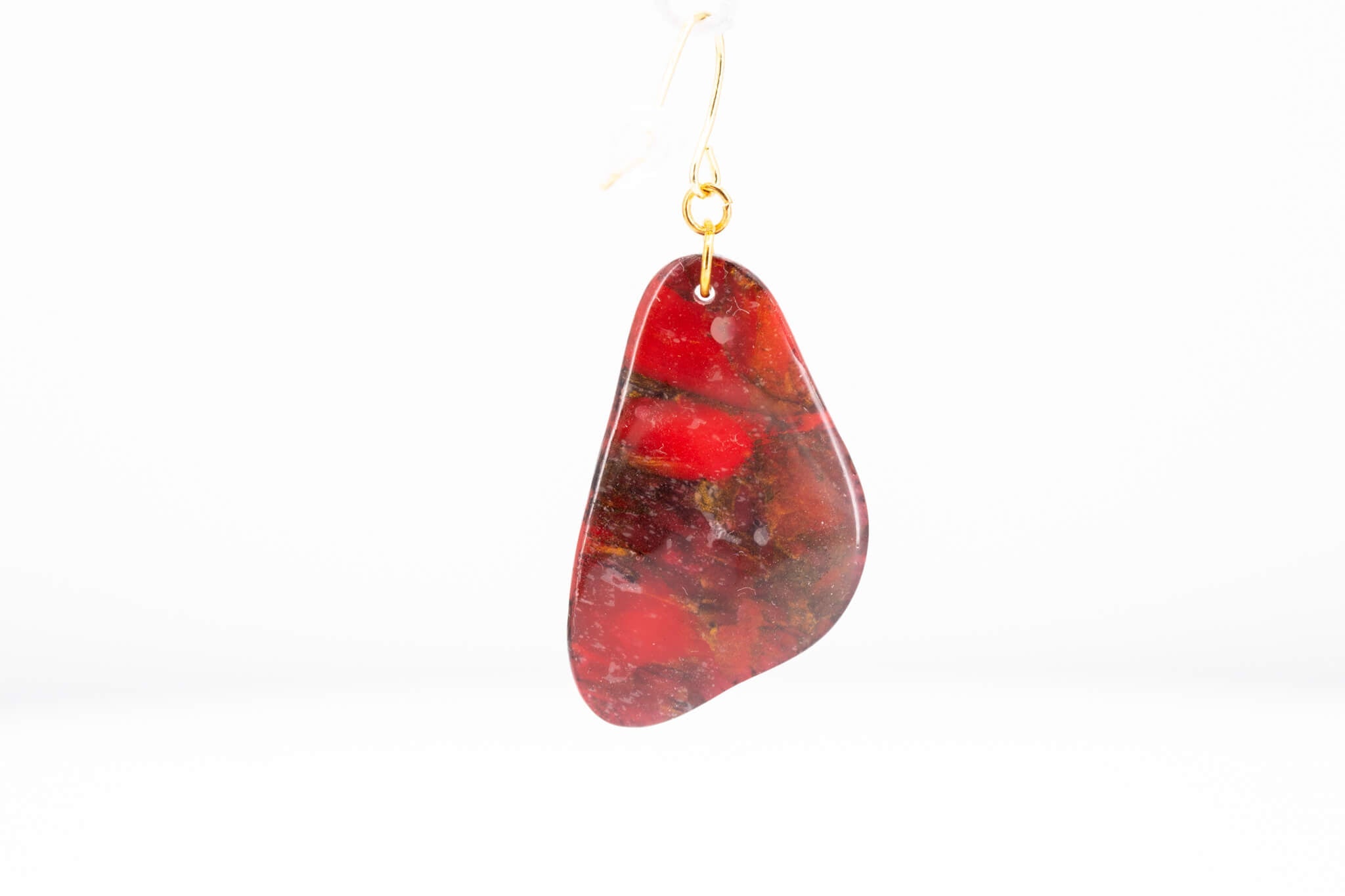 Crimson Stone Dangle Pebble Earrings - Pearl Moon Creations