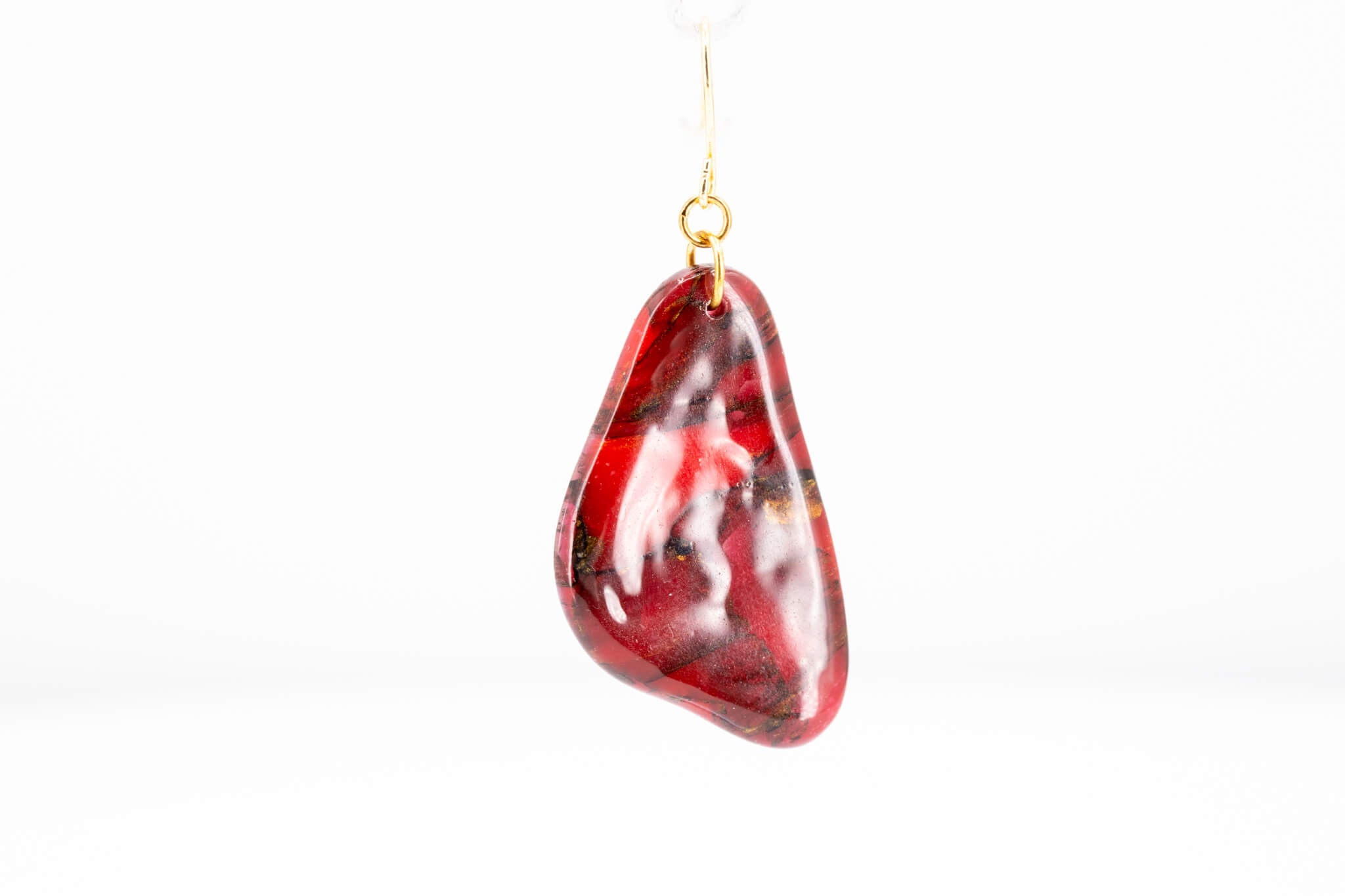Crimson Stone Dangle Pebble Earrings - Pearl Moon Creations