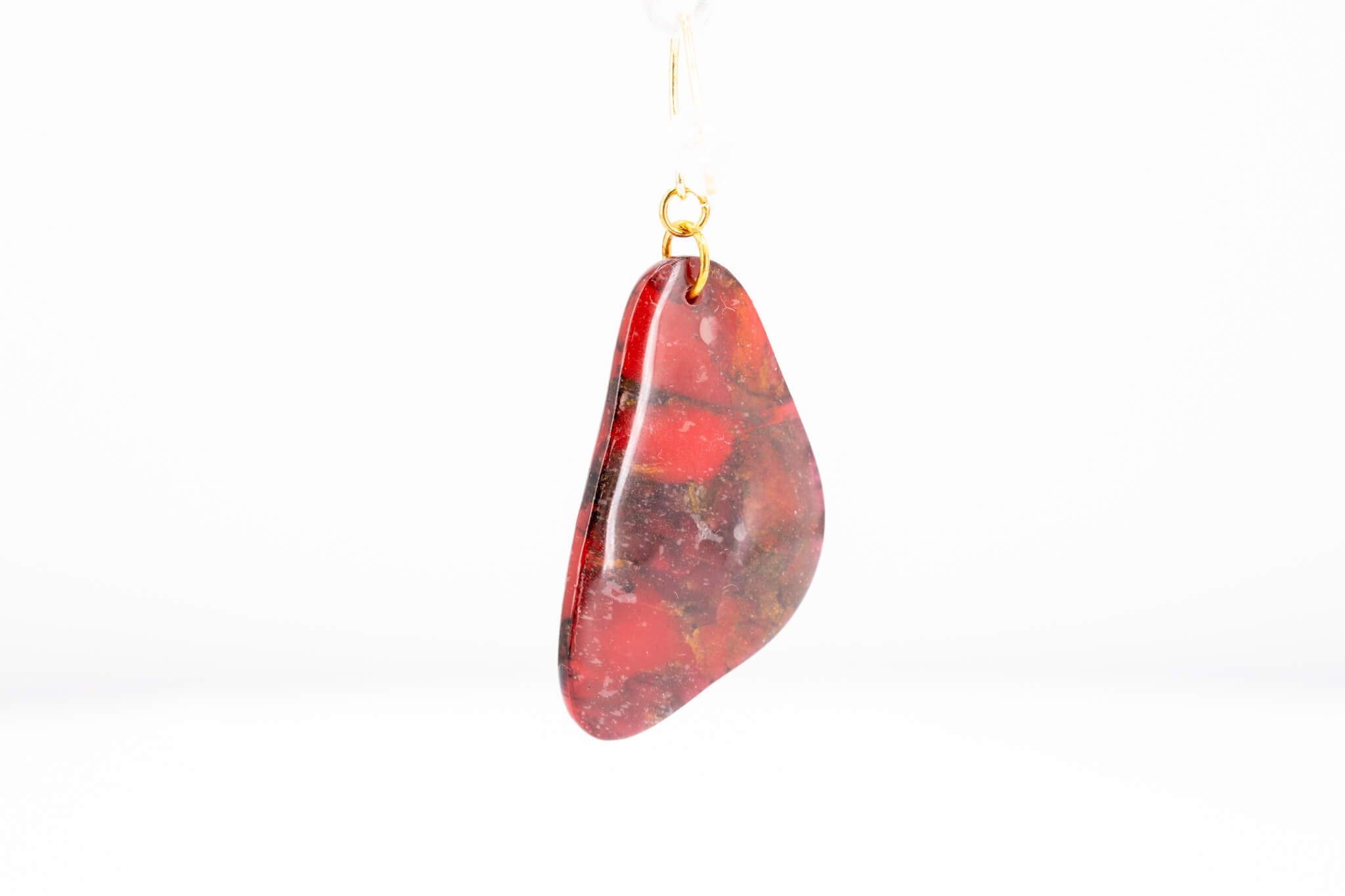 Crimson Stone Dangle Pebble Earrings - Pearl Moon Creations