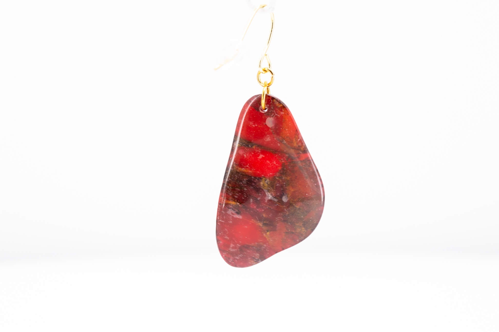 Crimson Stone Dangle Pebble Earrings - Pearl Moon Creations