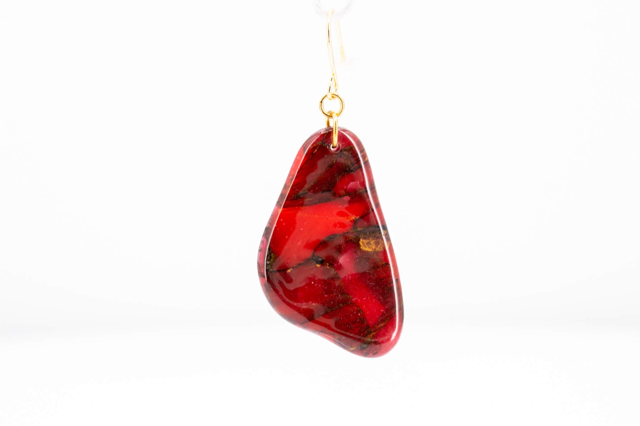Crimson Stone Dangle Pebble Earrings - Pearl Moon Creations