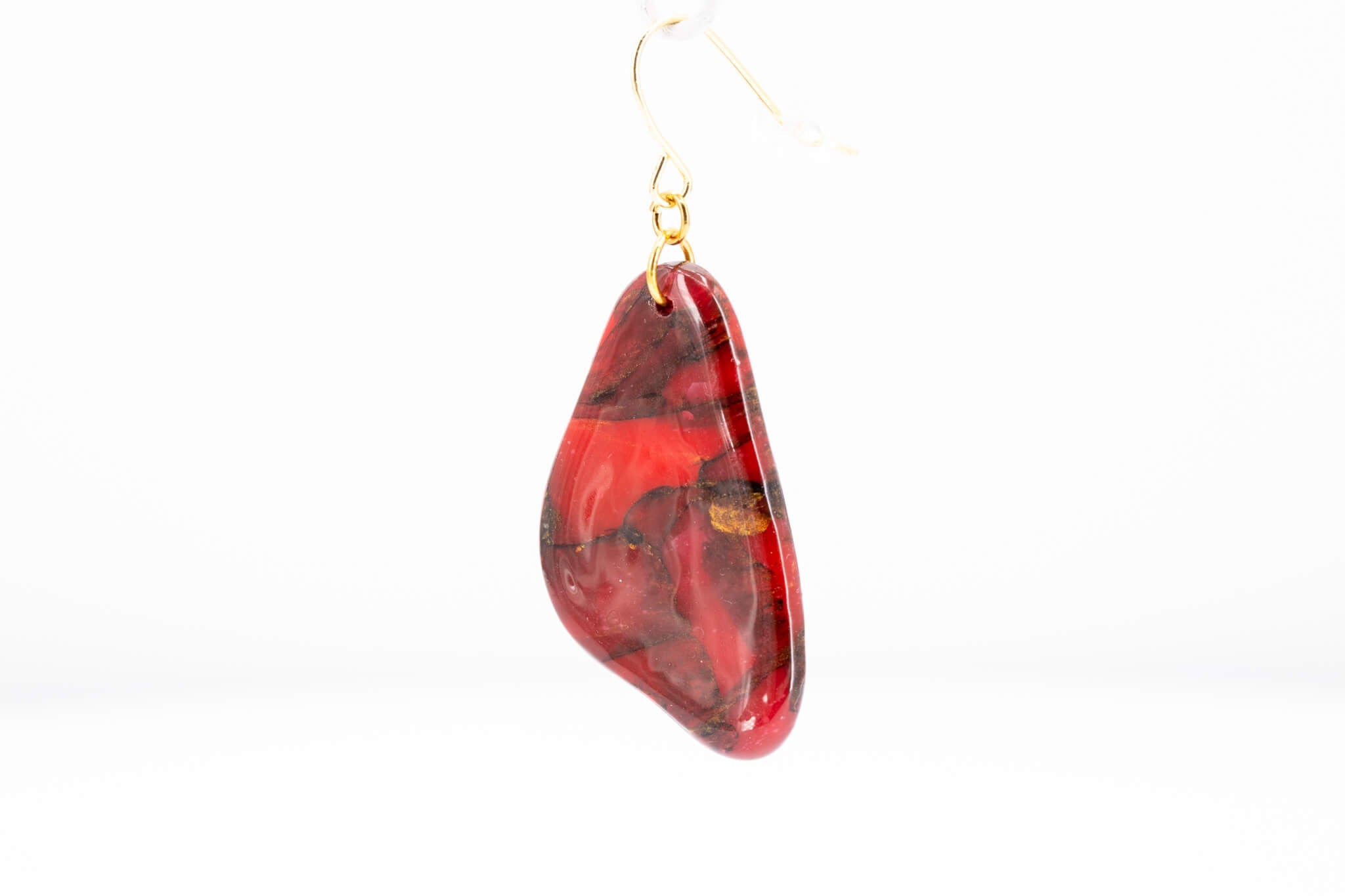 Crimson Stone Dangle Pebble Earrings - Pearl Moon Creations