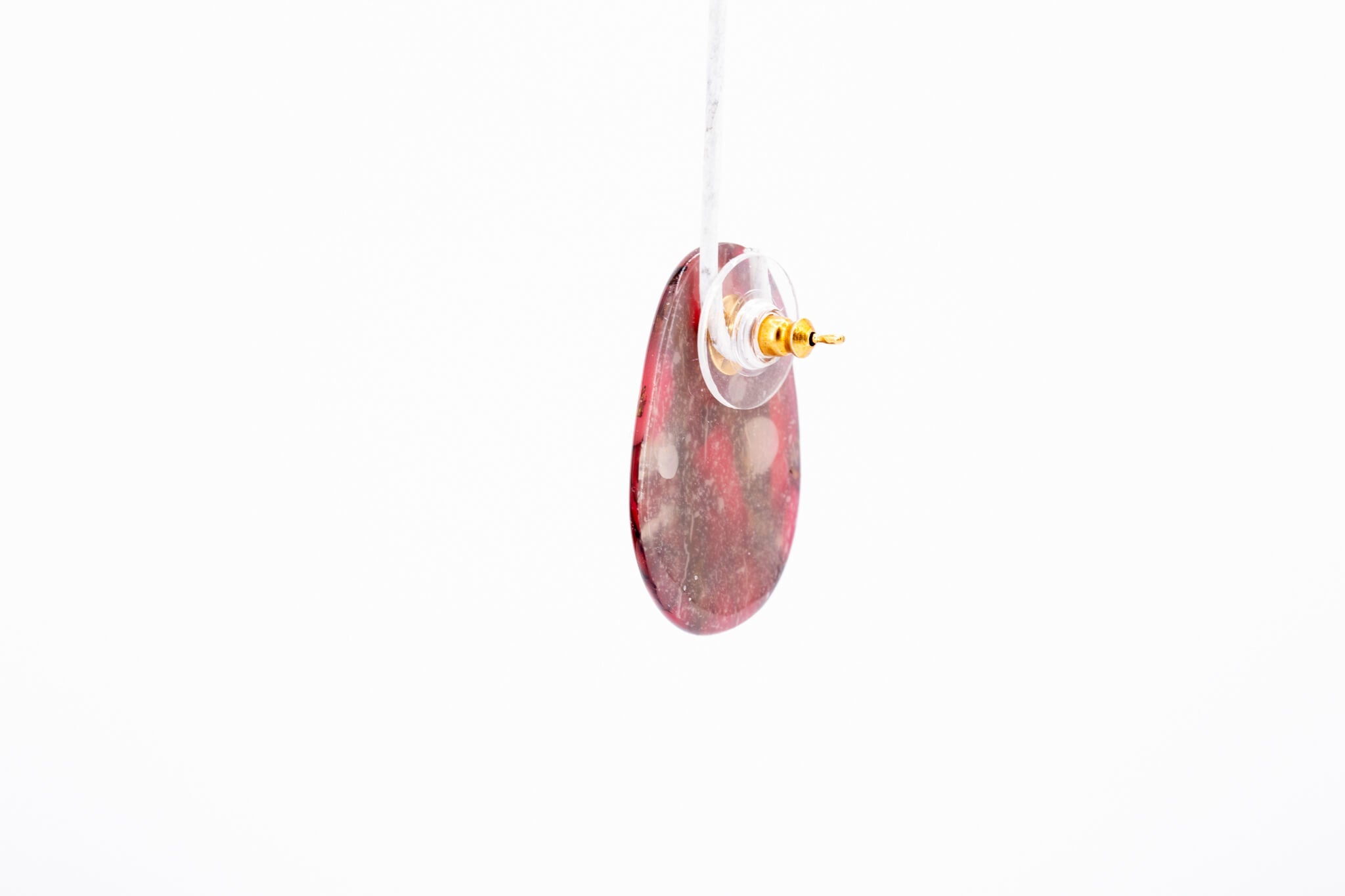 Crimson Stone Pebble Post Earrings - Pearl Moon Creations
