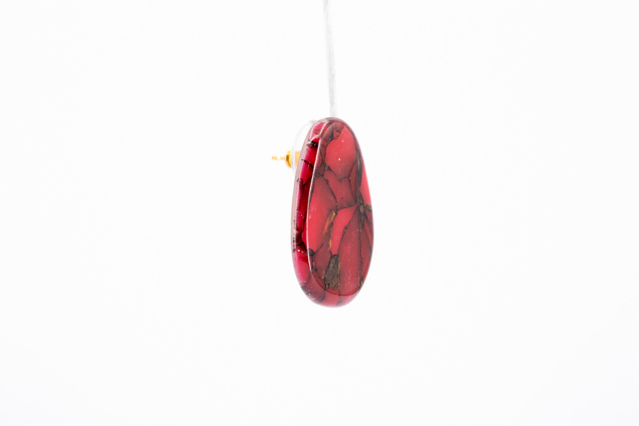 Crimson Stone Pebble Post Earrings - Pearl Moon Creations