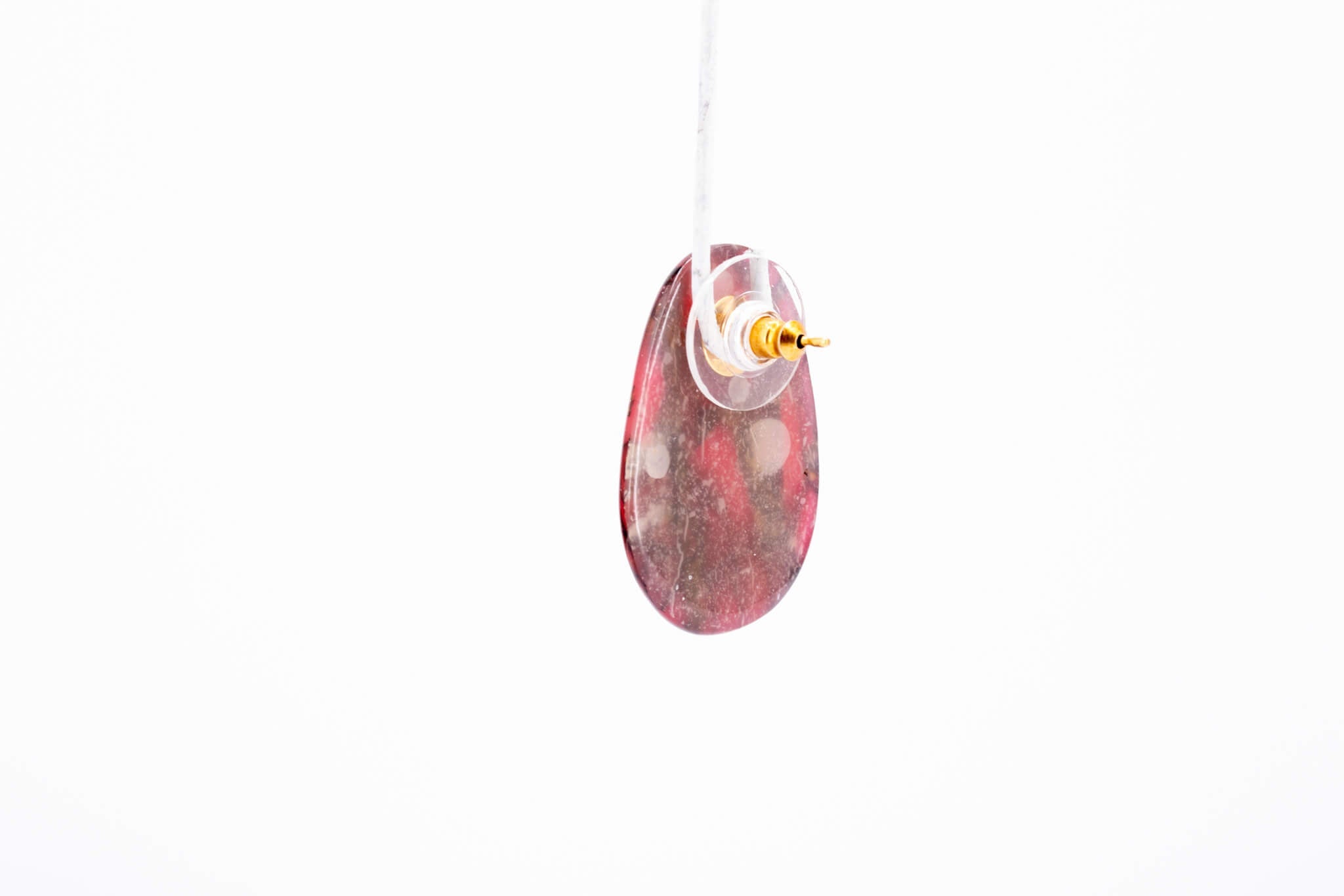 Crimson Stone Pebble Post Earrings - Pearl Moon Creations