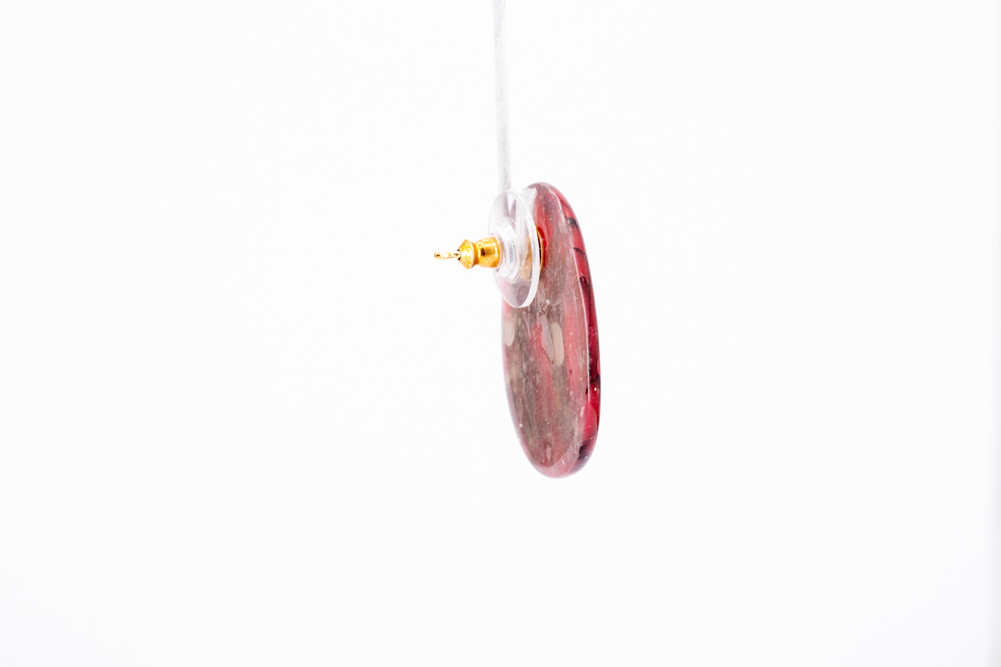 Crimson Stone Pebble Post Earrings - Pearl Moon Creations