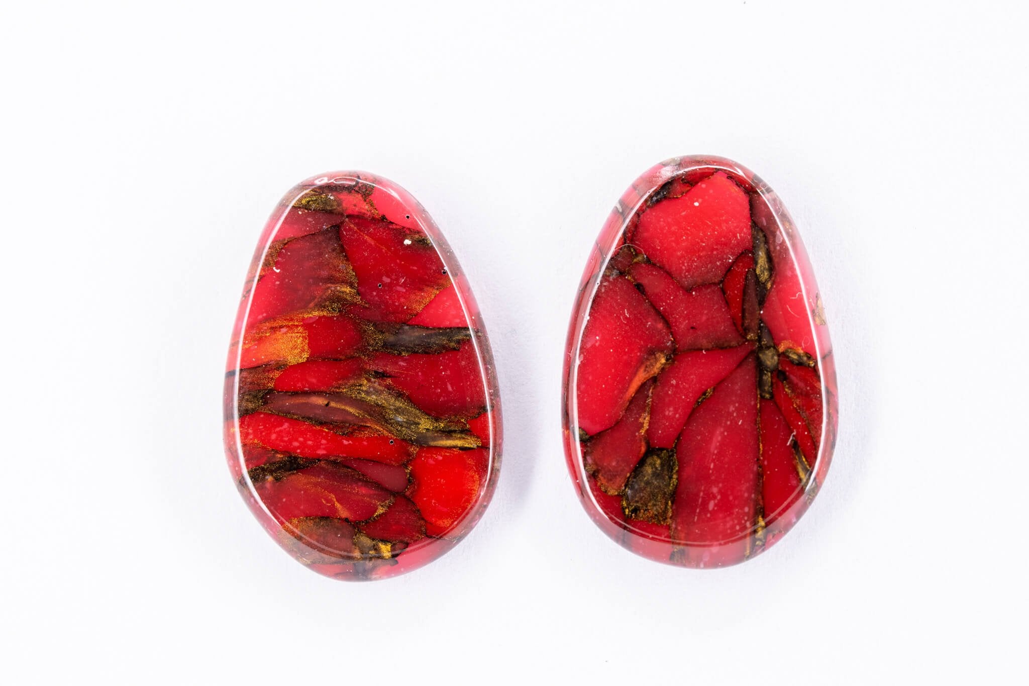 Crimson Stone Pebble Post Earrings - Pearl Moon Creations