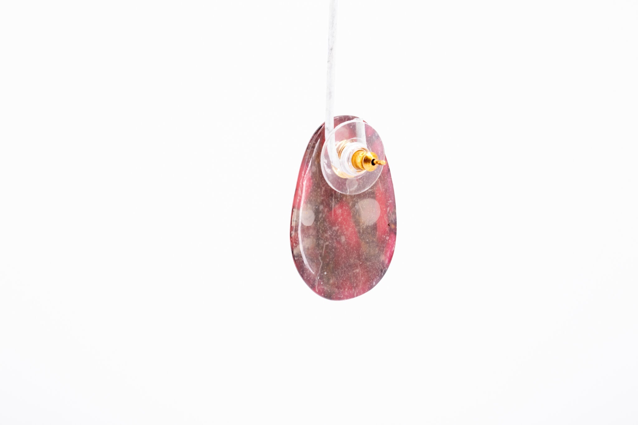 Crimson Stone Pebble Post Earrings - Pearl Moon Creations