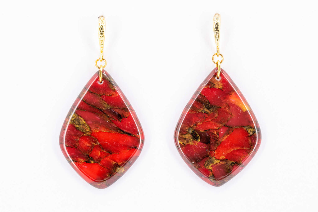 Crimson Stone Polymer Clay Earrings - Pearl Moon Creations