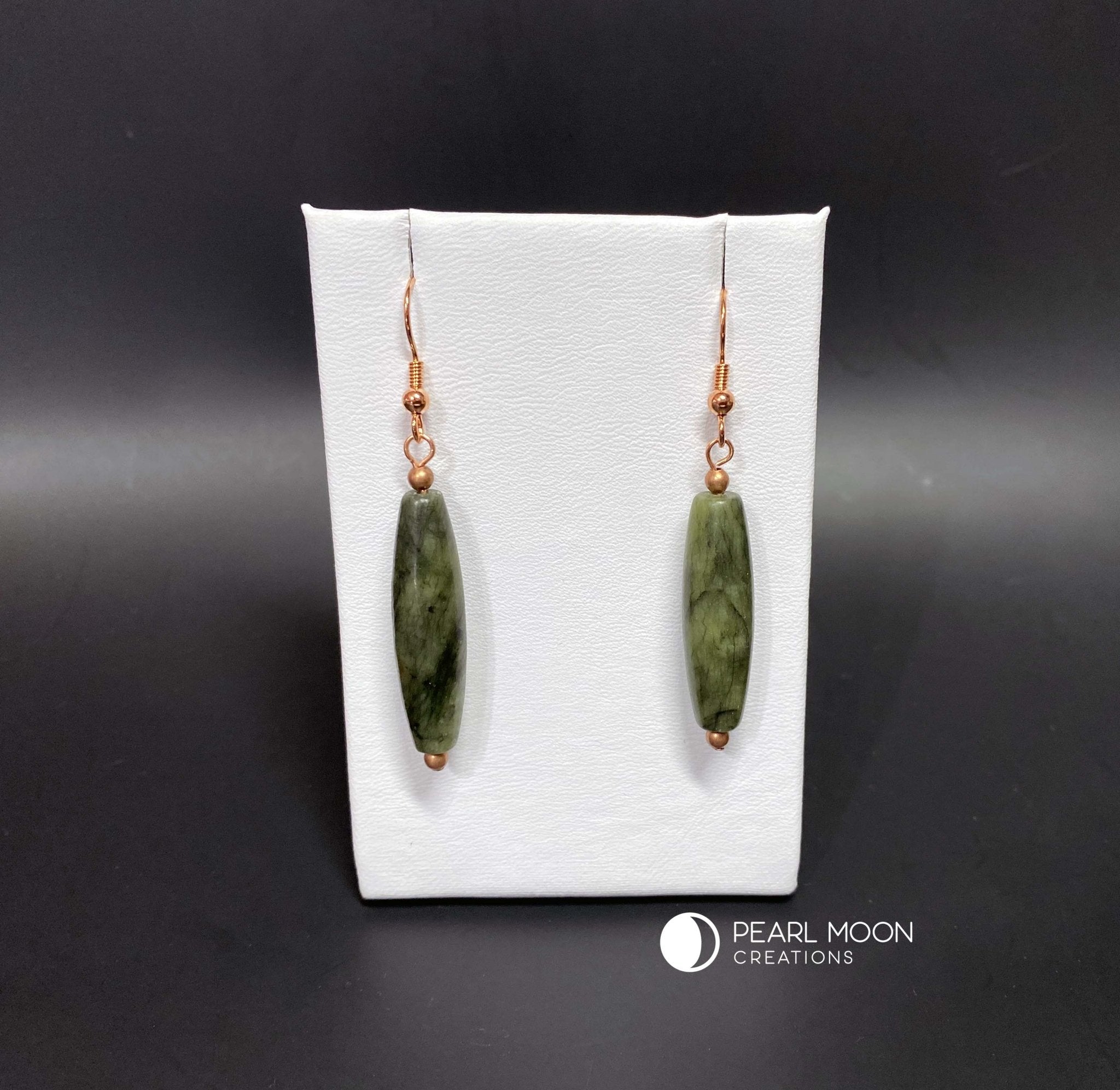 Dark Green Serpentine Earrings - Pearl Moon Creations