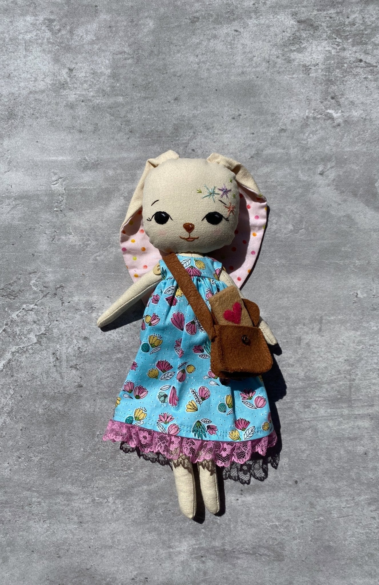 Embroidered Rabbit Doll - Pearl Moon Creations