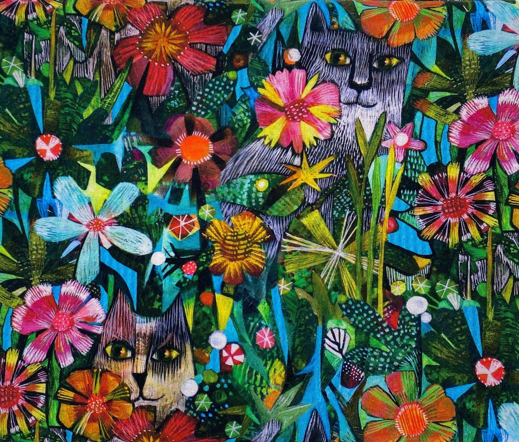 Floral Folk Cat Fabric - Pearl Moon Creations