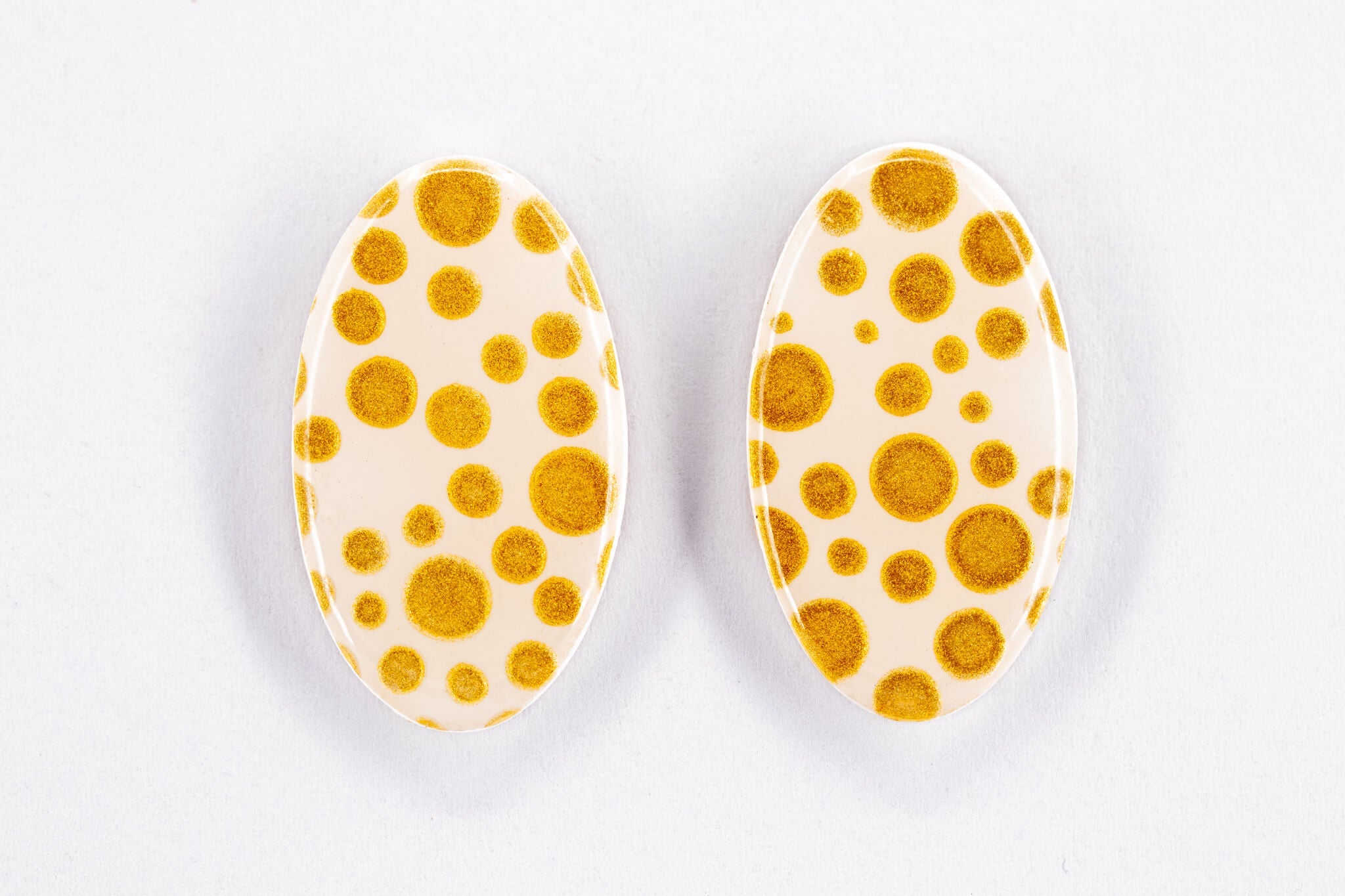 Gold Polka Dot Oval Earrings - Pearl Moon Creations