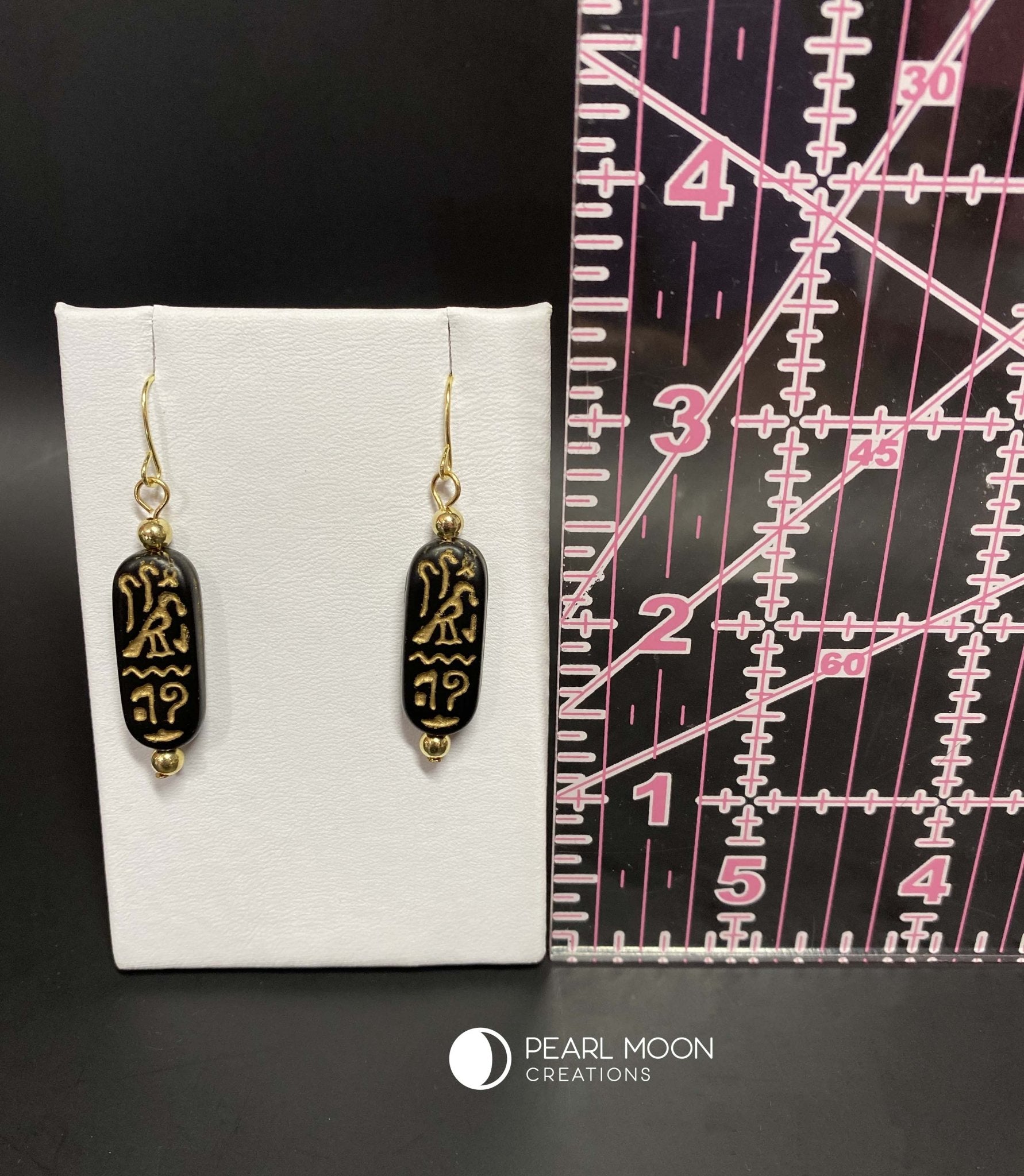 Ibis Hieroglyph Glass Bead Earrings - Pearl Moon Creations