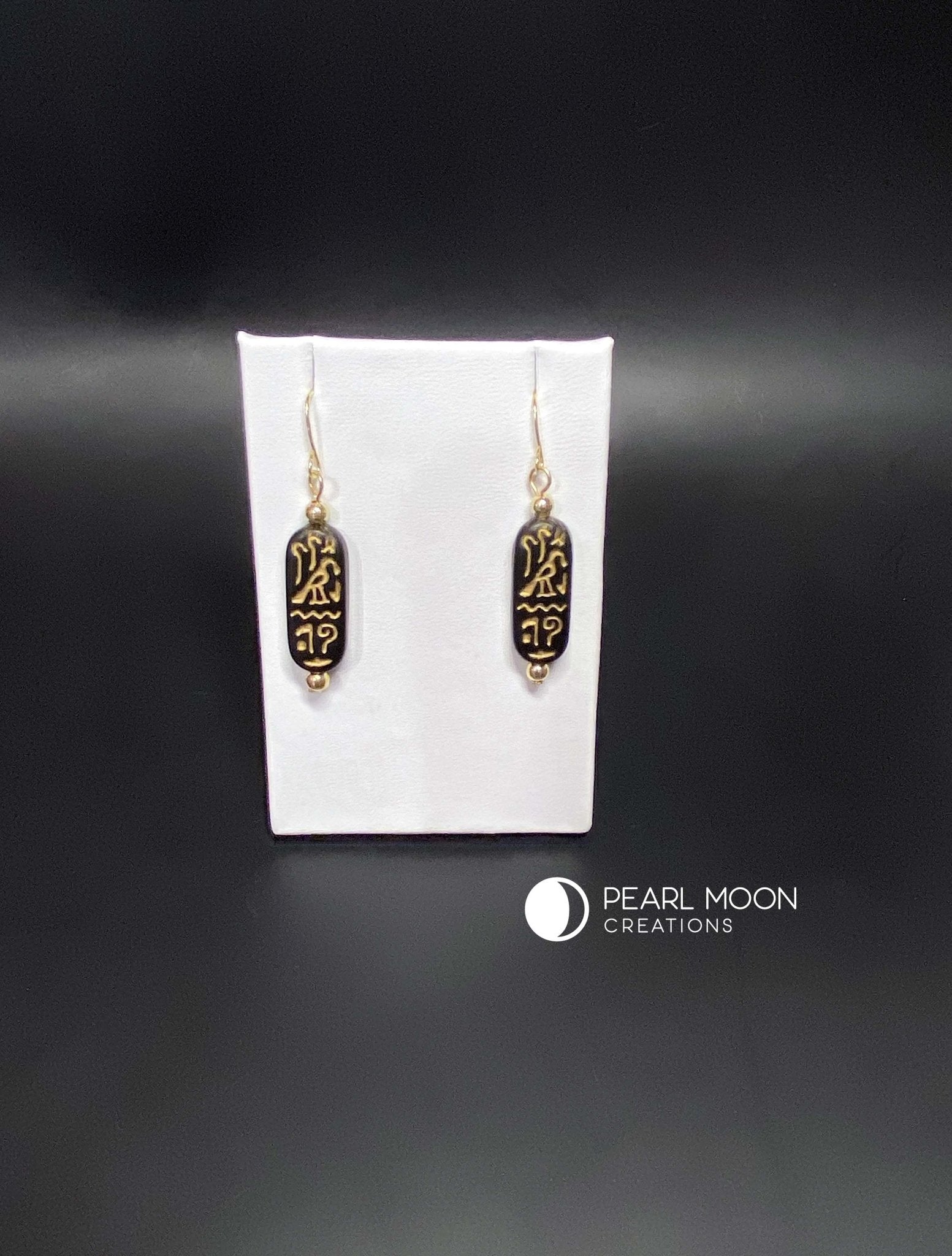 Ibis Hieroglyph Glass Bead Earrings - Pearl Moon Creations