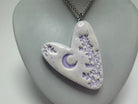 Lavender Heart Clay Pendant Necklace - Pearl Moon Creations
