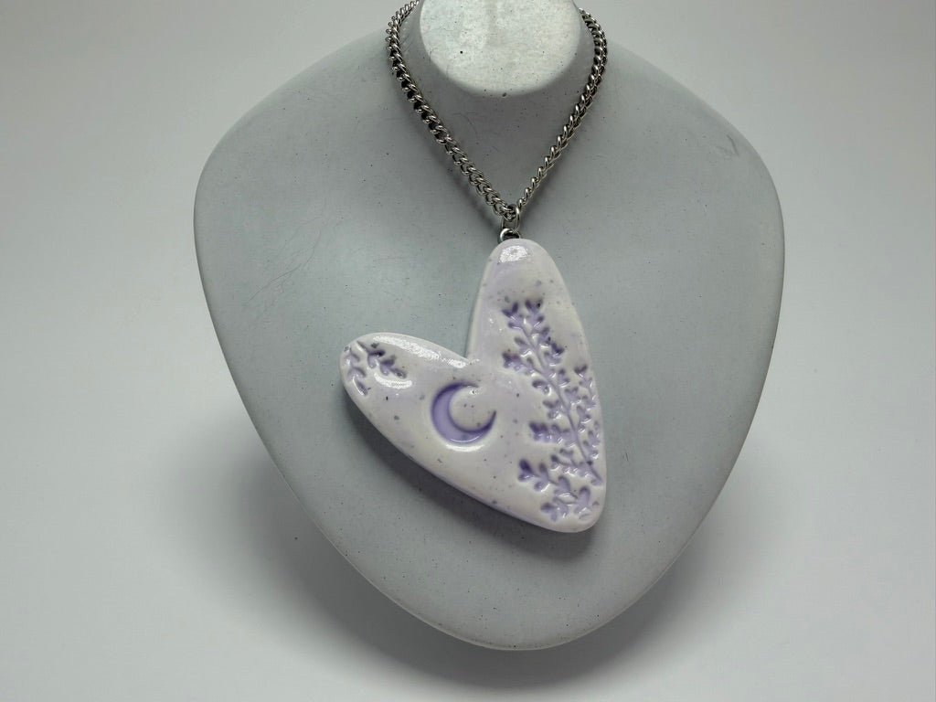 Lavender Heart Clay Pendant Necklace - Pearl Moon Creations