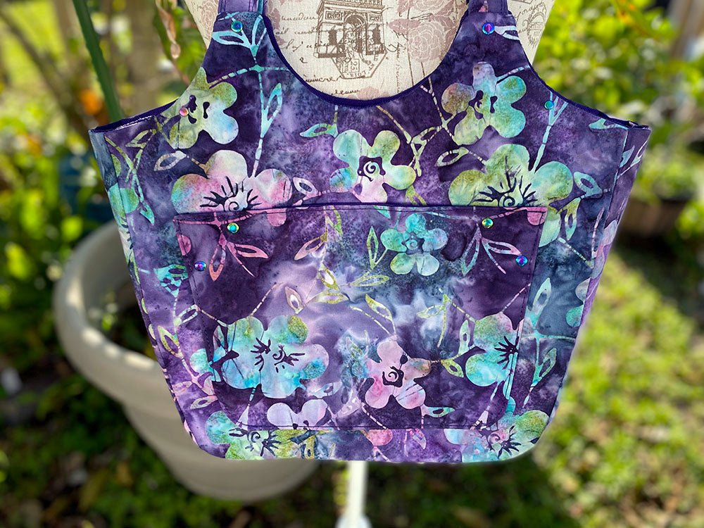 Purple Floral Batik Larkspur Shoulder Bag - MADE TO ORDER - Pearl Moon Creations