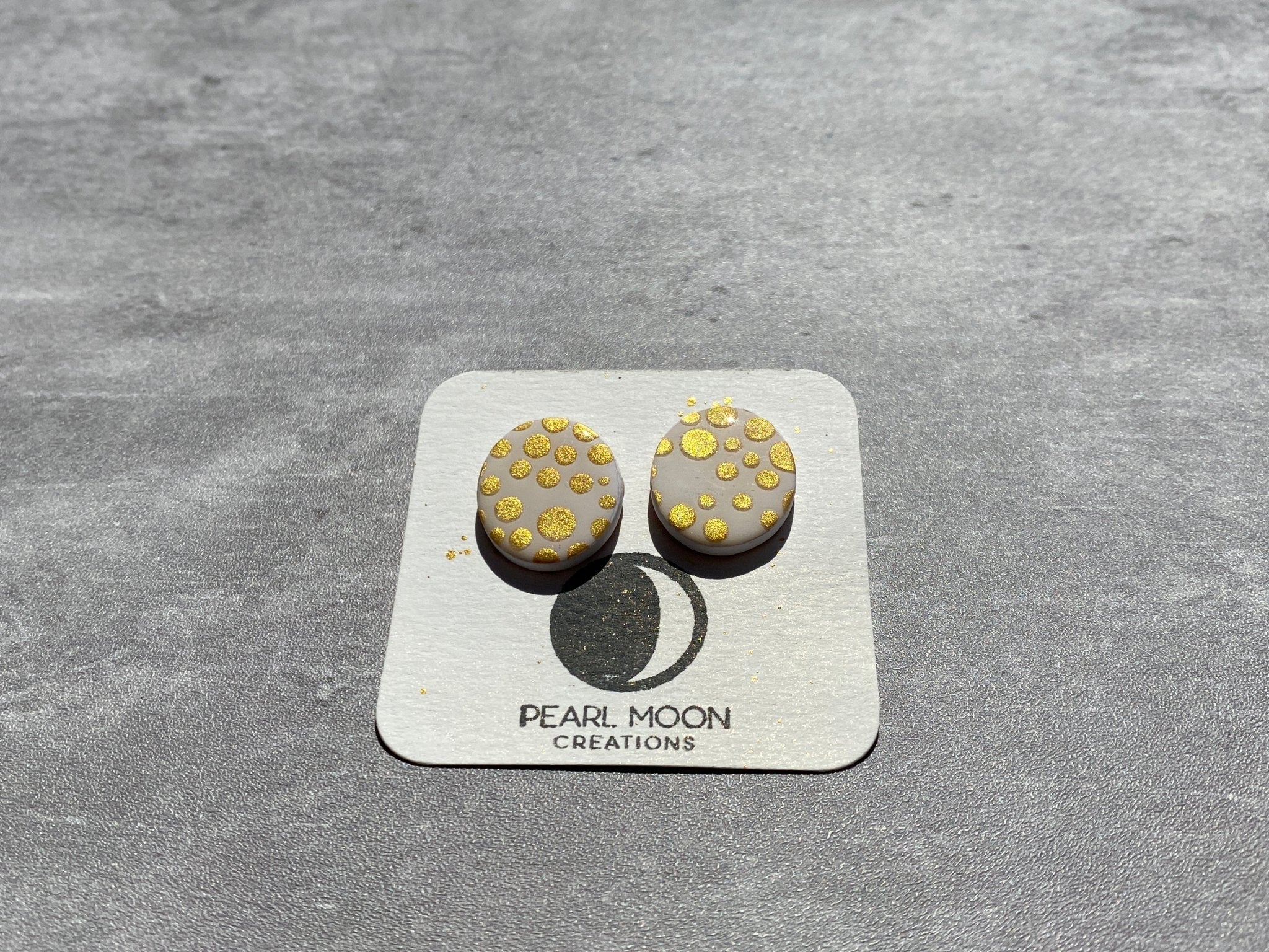 Round White and Gold Polka Dot Earrings - Pearl Moon Creations