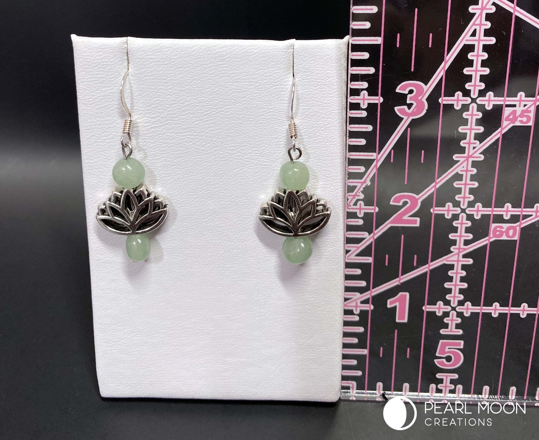 Silver Lotus Amethyst Aventurine Earrings - Pearl Moon Creations