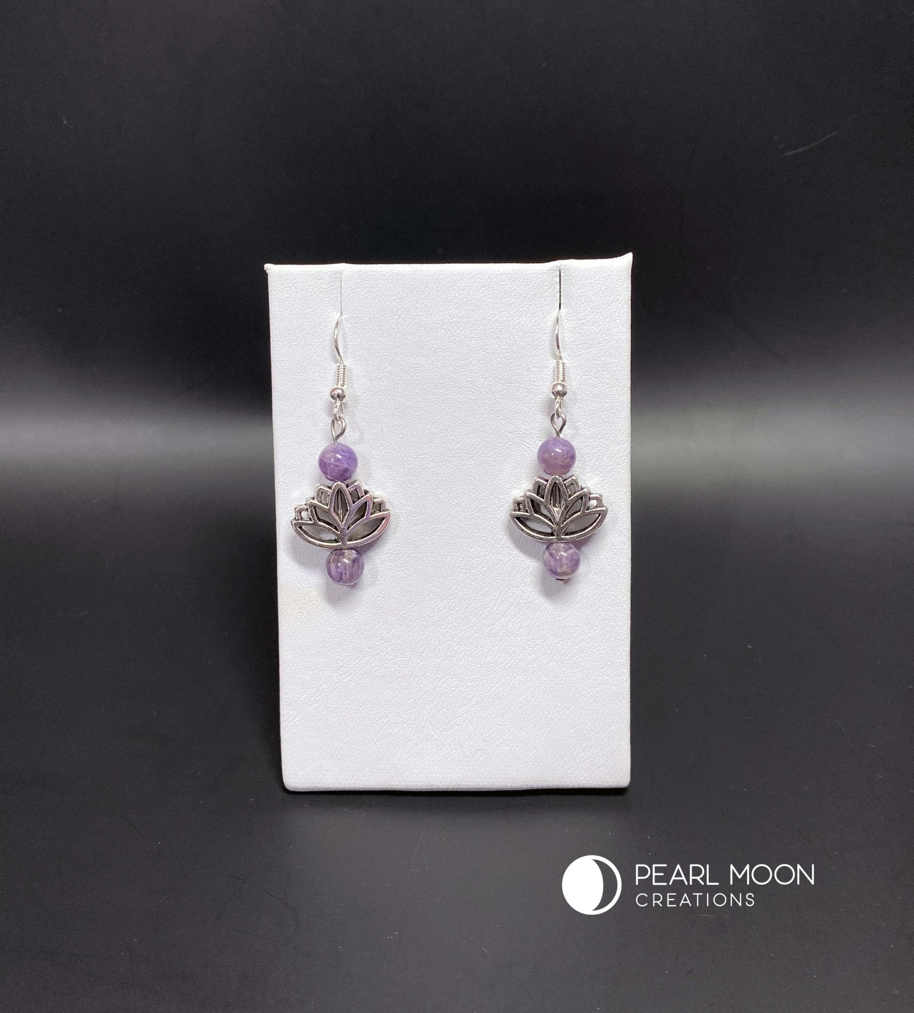 Silver Lotus Amethyst Aventurine Earrings - Pearl Moon Creations