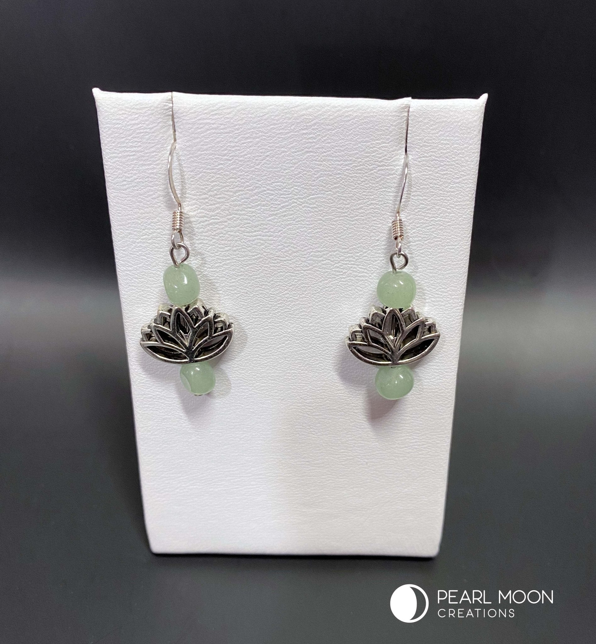 Silver Lotus Amethyst Aventurine Earrings - Pearl Moon Creations
