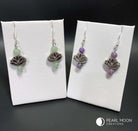 Silver Lotus Amethyst Aventurine Earrings - Pearl Moon Creations