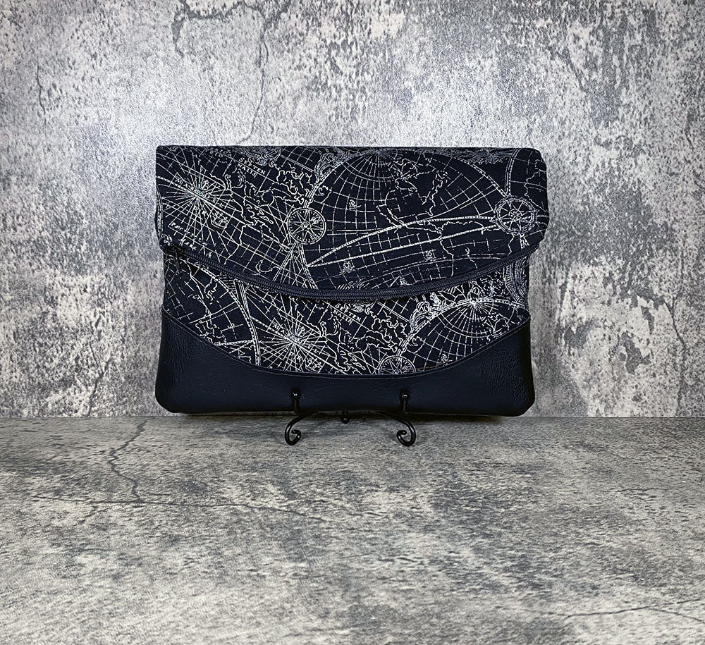 Silver Map Fold Over Clutch - Pearl Moon Creations
