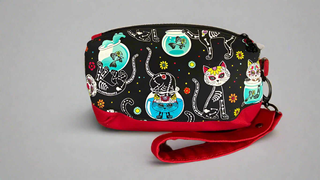 Skeleton Cat Clematis Wristlet Clutch - Pearl Moon Creations