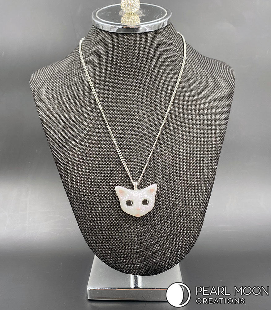 Small White Kitten Necklace - Pearl Moon Creations