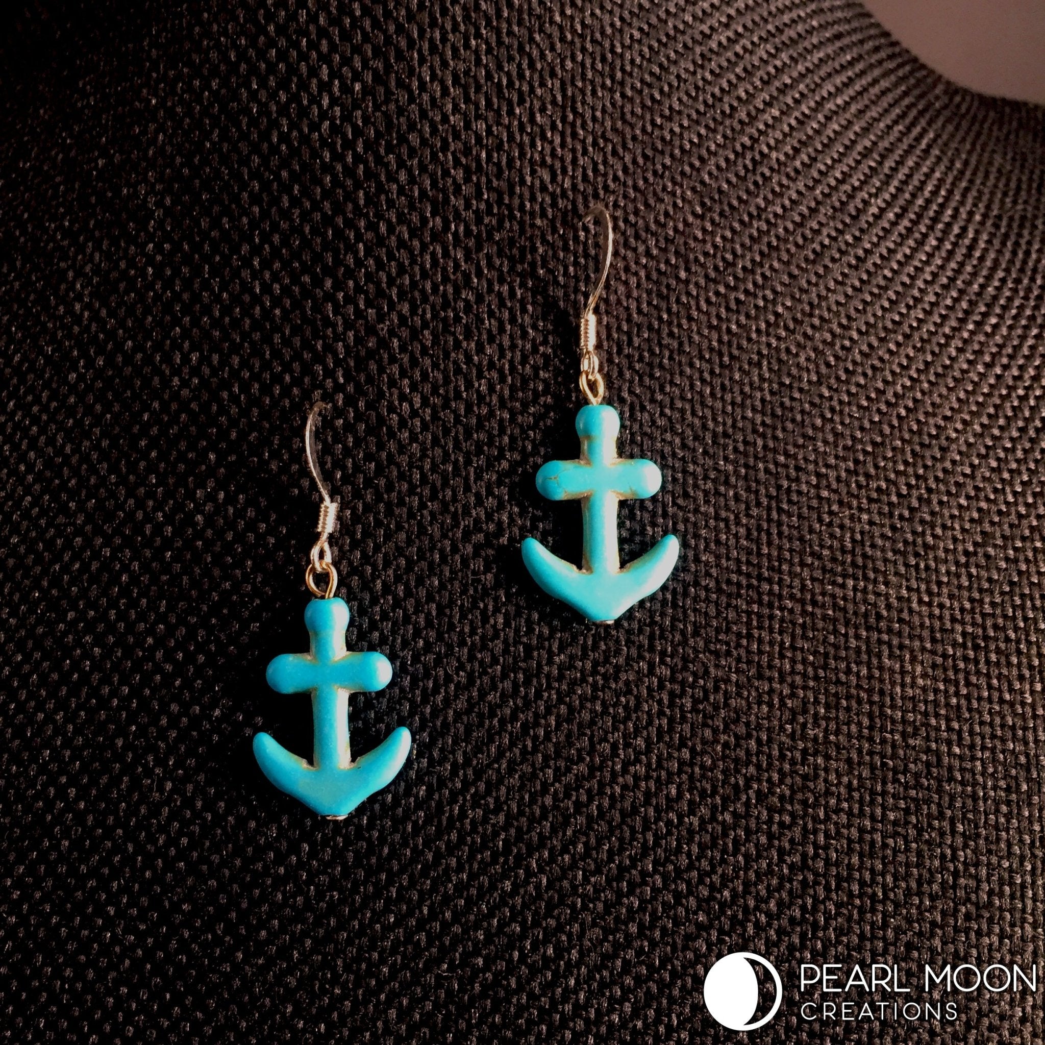 Turquoise Anchor Earrings - Pearl Moon Creations