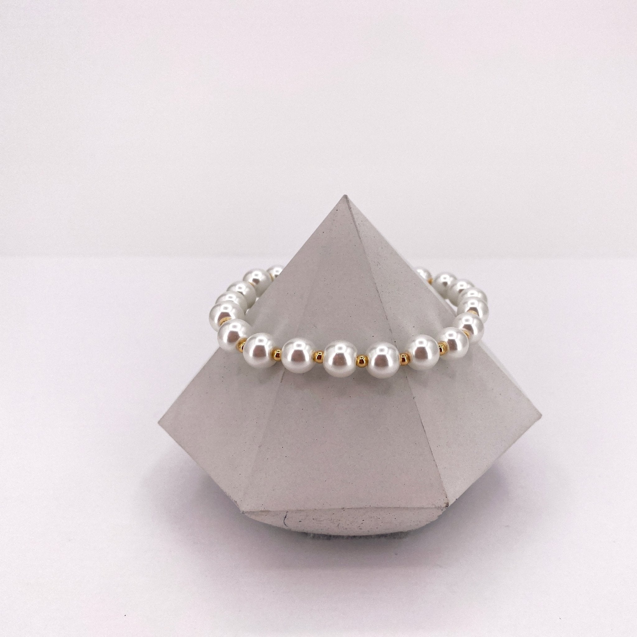 White and Gold Glass Pearl Bracelet - Pearl Moon Creations