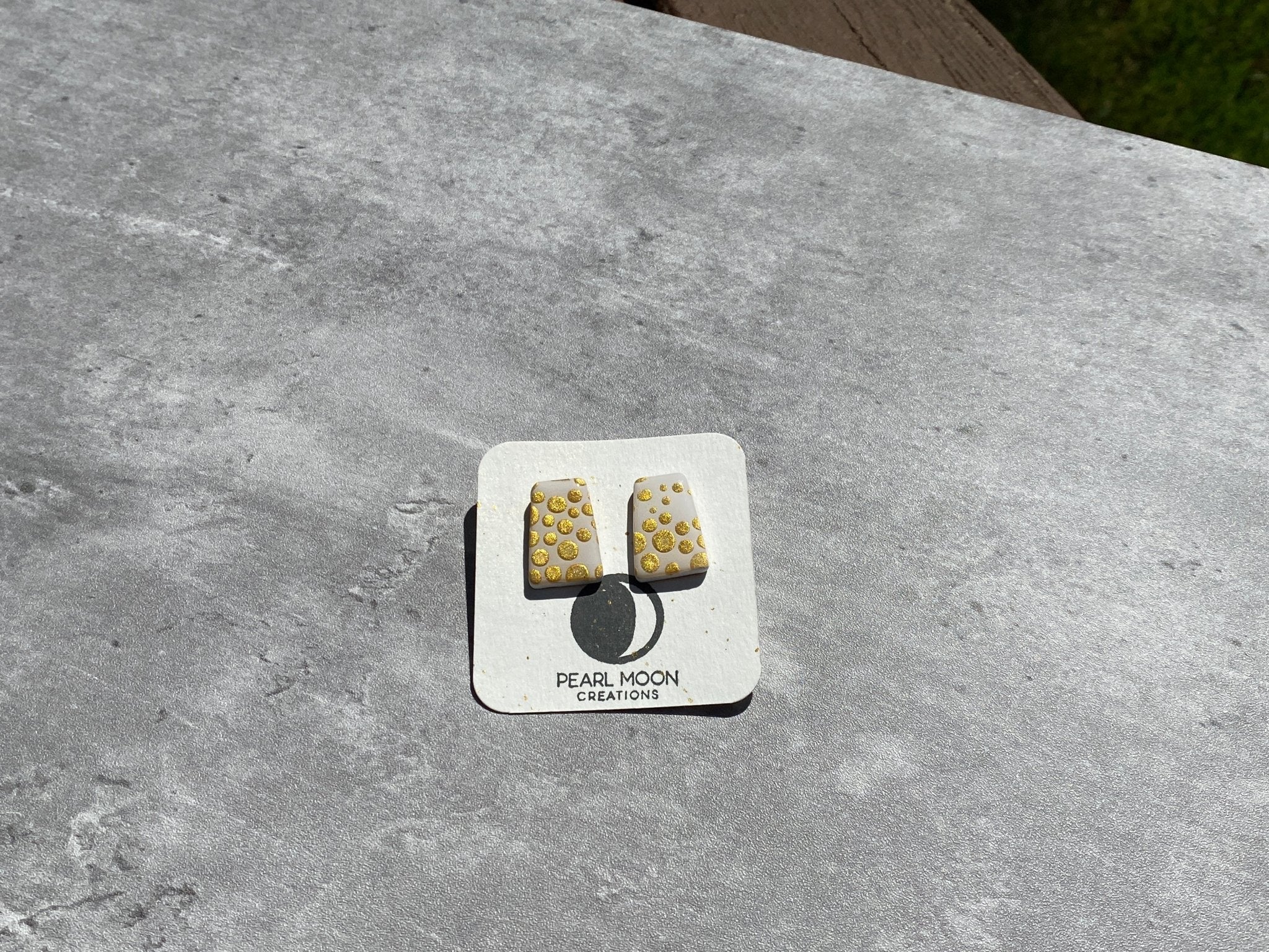 White and Gold Polka Dot Earrings - Pearl Moon Creations