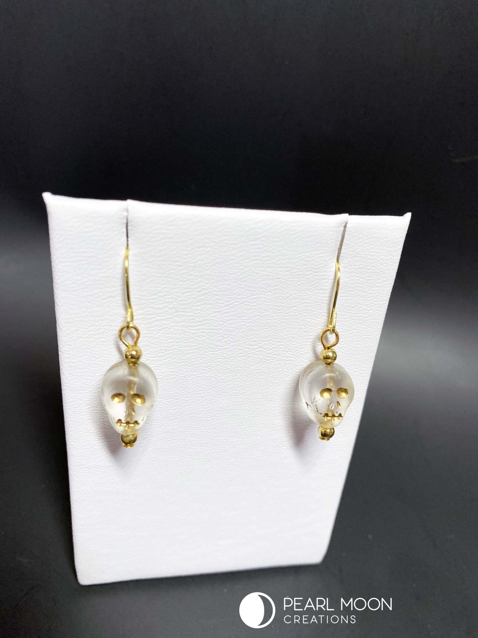 White and Gold Skull Earrings - Pearl Moon Creations