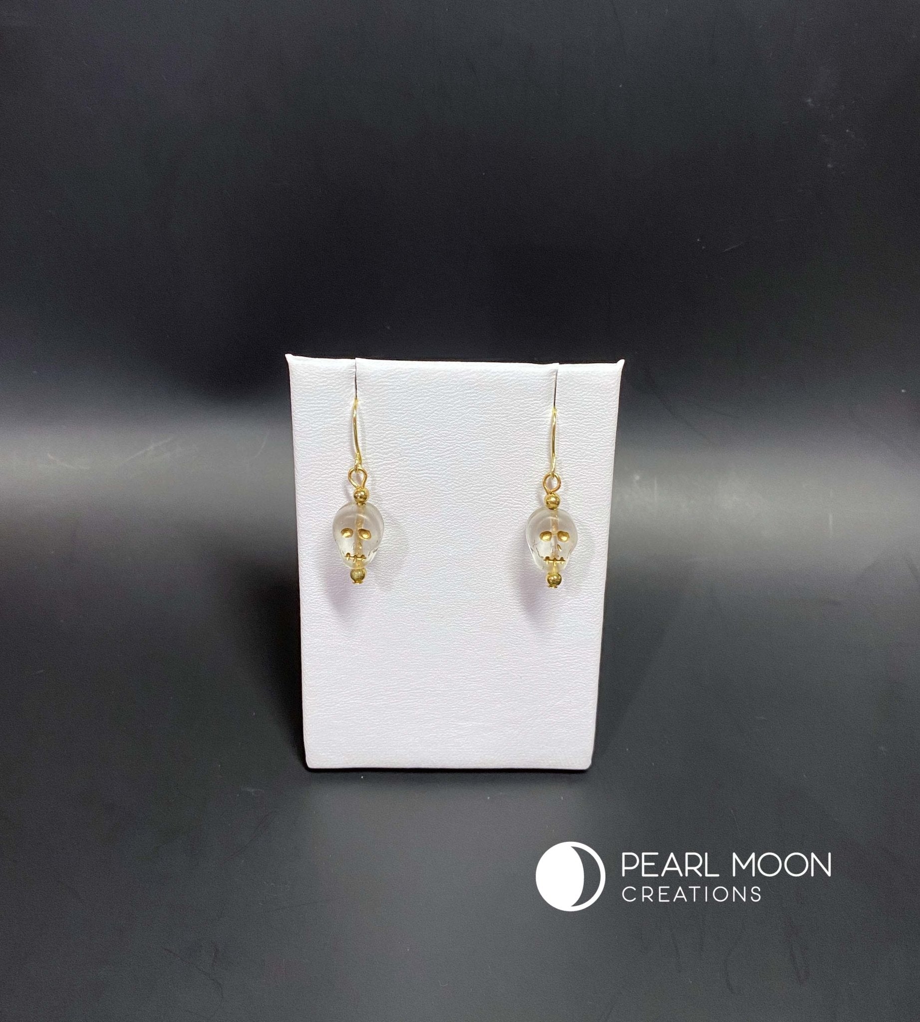 White and Gold Skull Earrings - Pearl Moon Creations