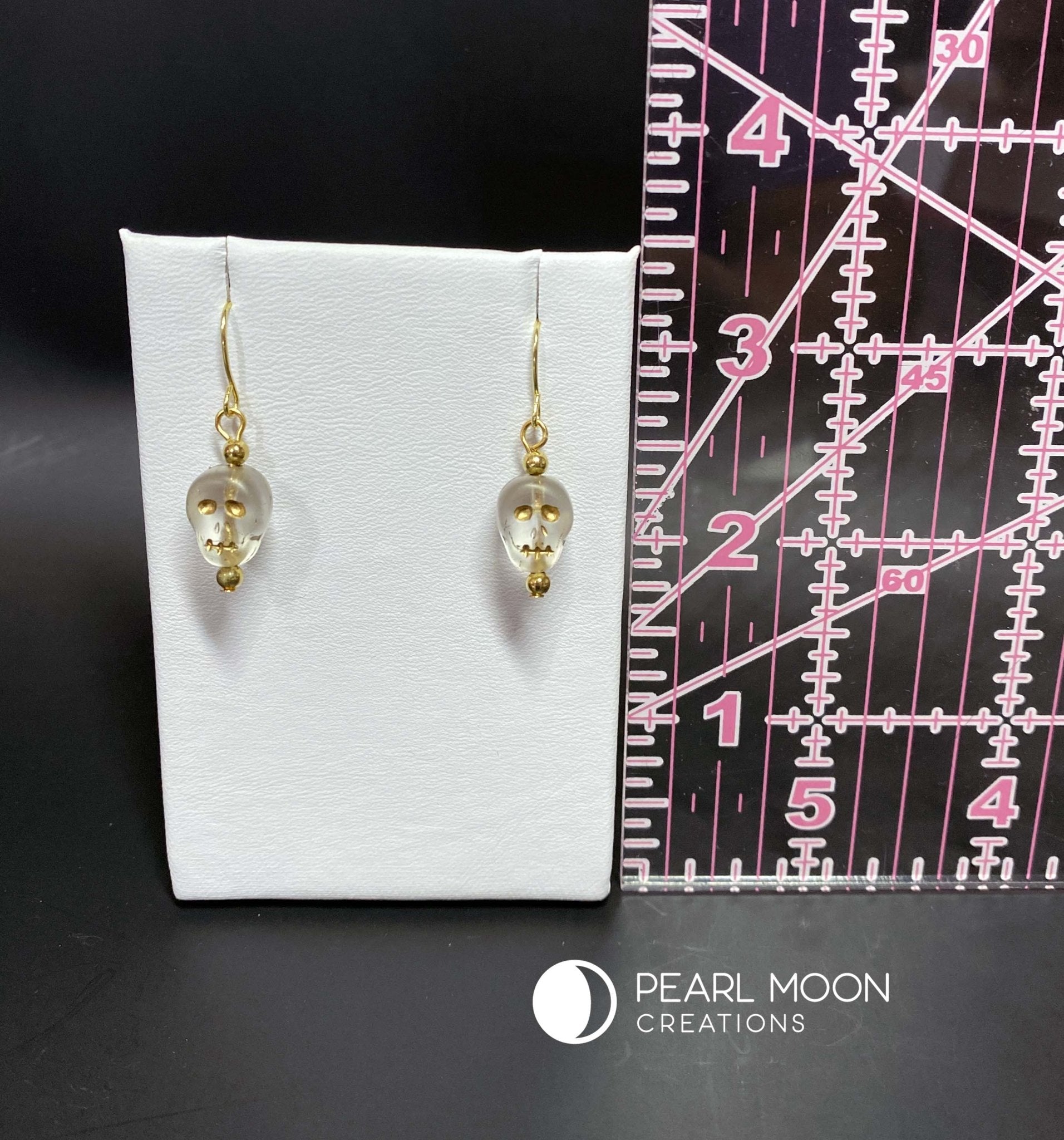 White and Gold Skull Earrings - Pearl Moon Creations