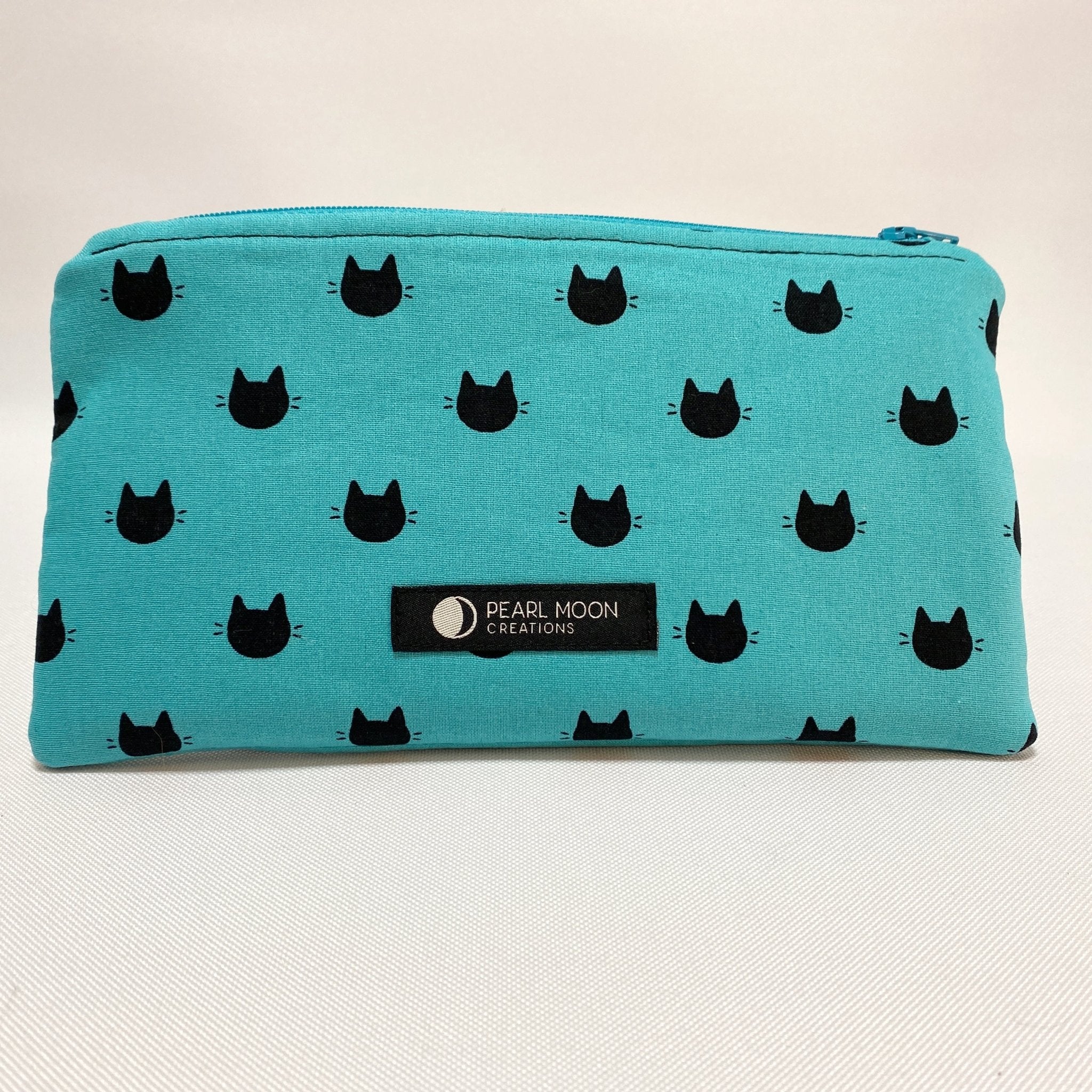 Zipper Pouch Black Cats on Teal - Pearl Moon Creations