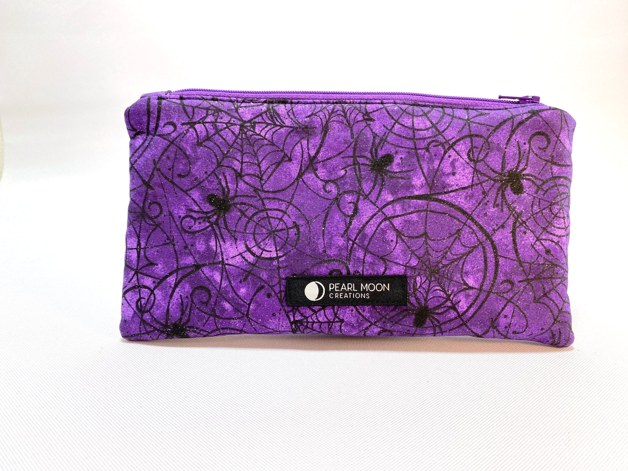 Zipper Pouch Spiders on Purple - Pearl Moon Creations