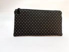 Zipper Pouch White Polka Dots on Black (Made to Order) - Pearl Moon Creations